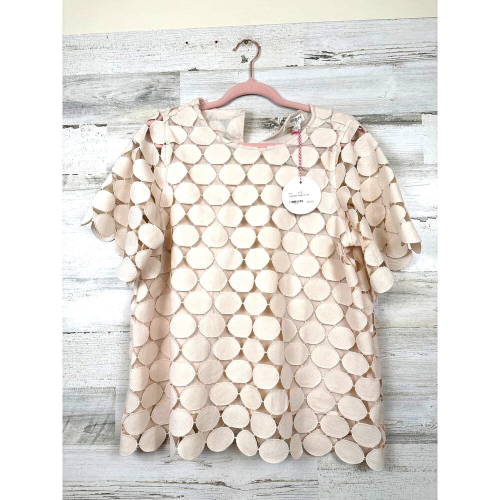 Umgee Womens M Cream Stella Dot Lined Short Sleeve Blouse Boho Chic NWT